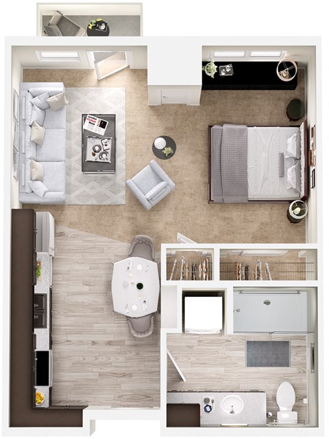 Floor plan for studio, 1 bath, 500 sqft
